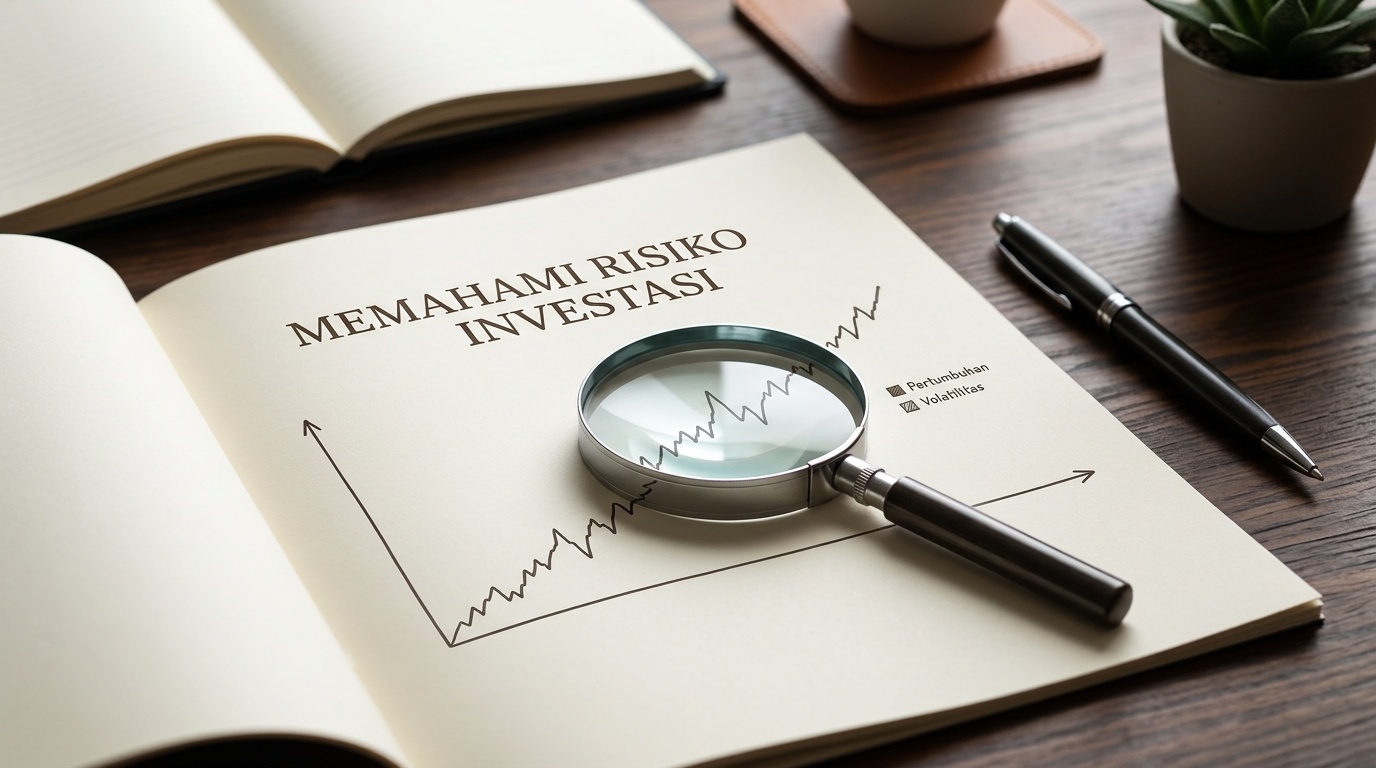 Kaca pembesar berada di atas halaman laporan dengan grafik garis perlahan naik.